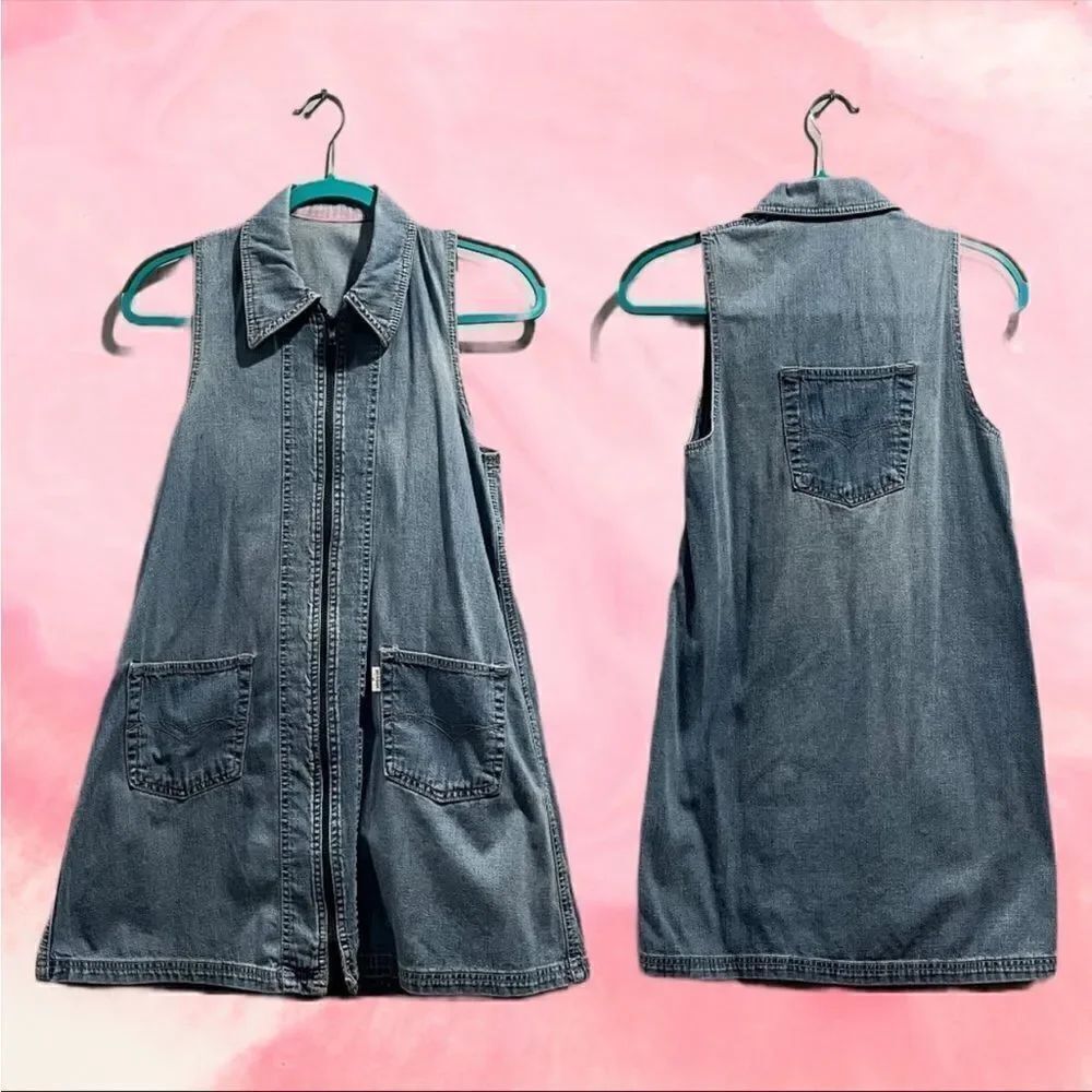 vintage | benson | denim zip-front dress with pockets | small